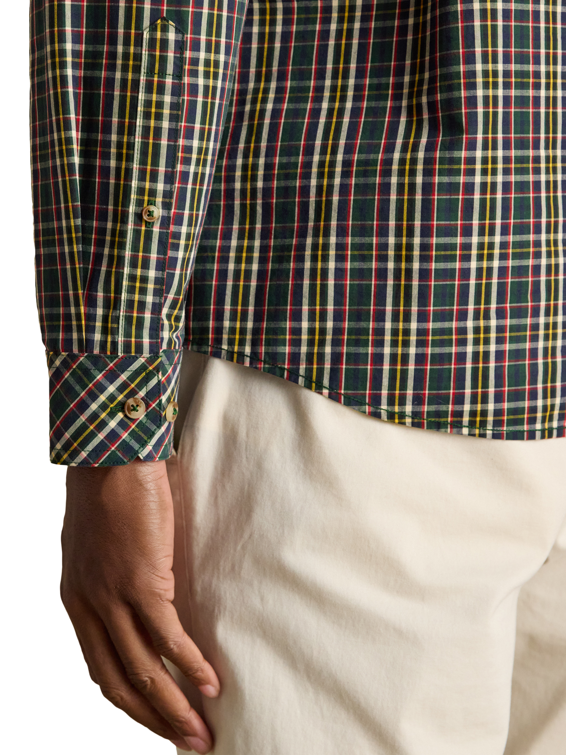 Product image 4 of 10, which shows Joules Check Poplin Shirt, Green, S