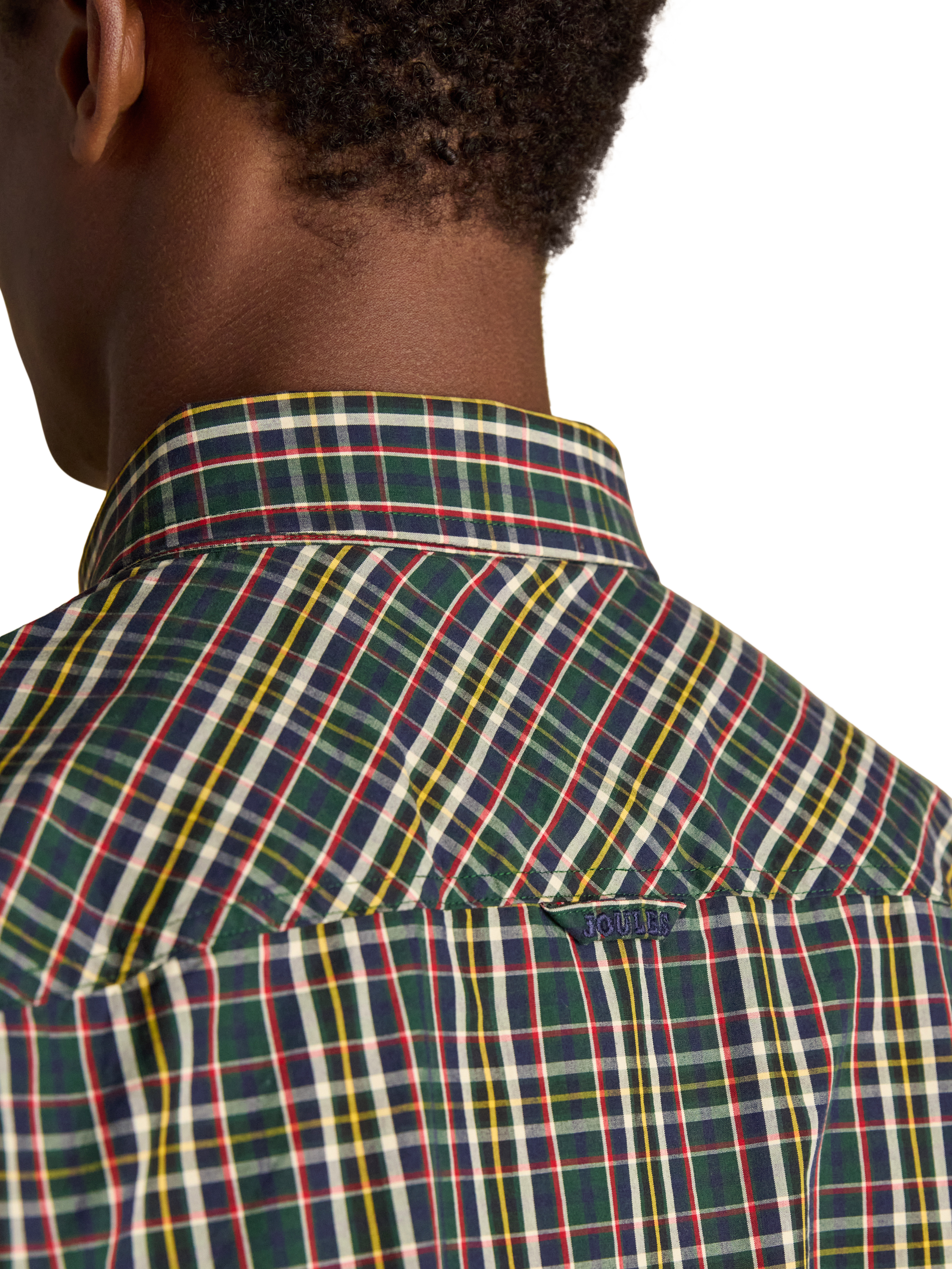Product image 5 of 10, which shows Joules Check Poplin Shirt, Green, S