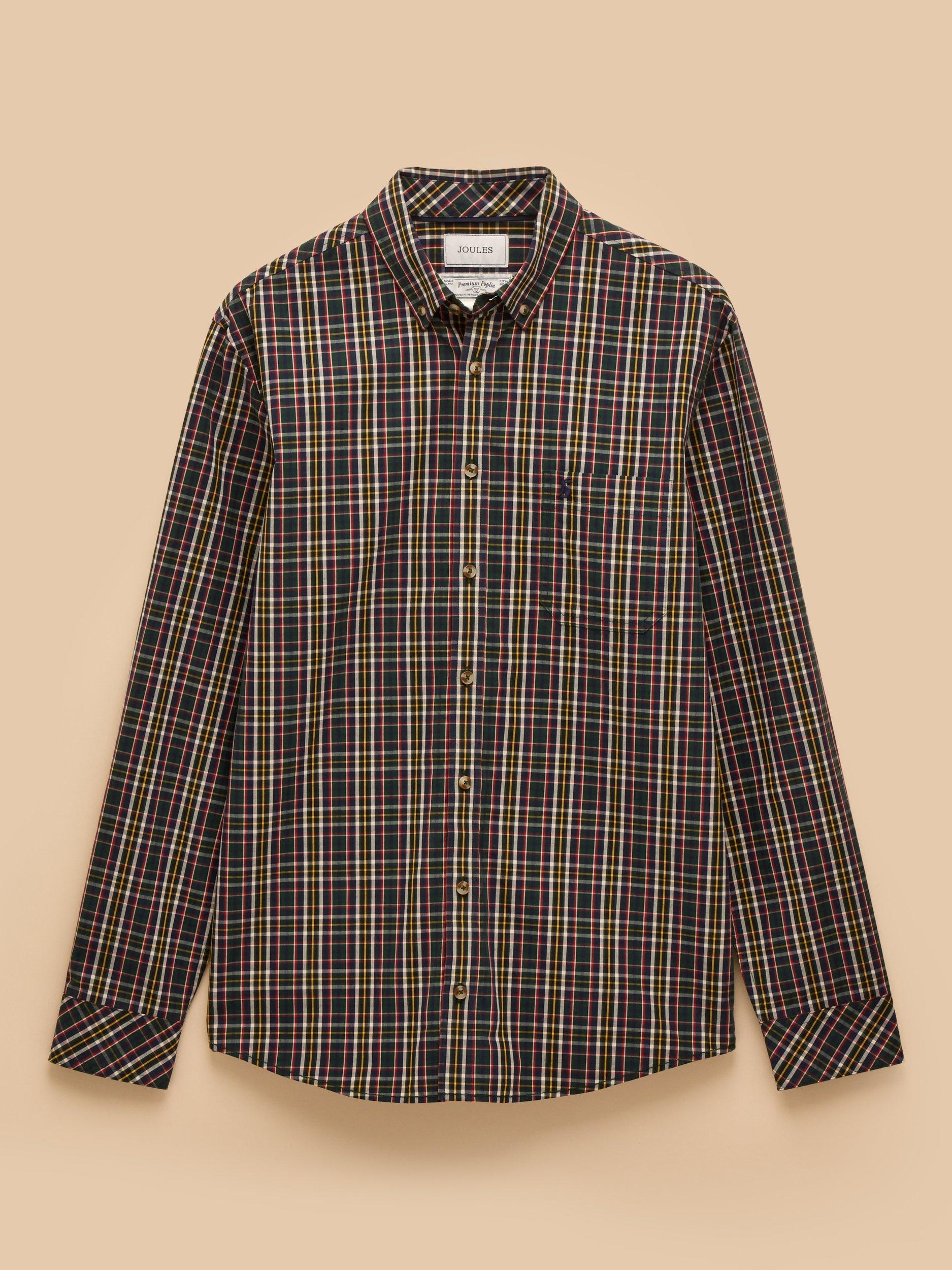 Product image 7 of 10, which shows Joules Check Poplin Shirt, Green, S