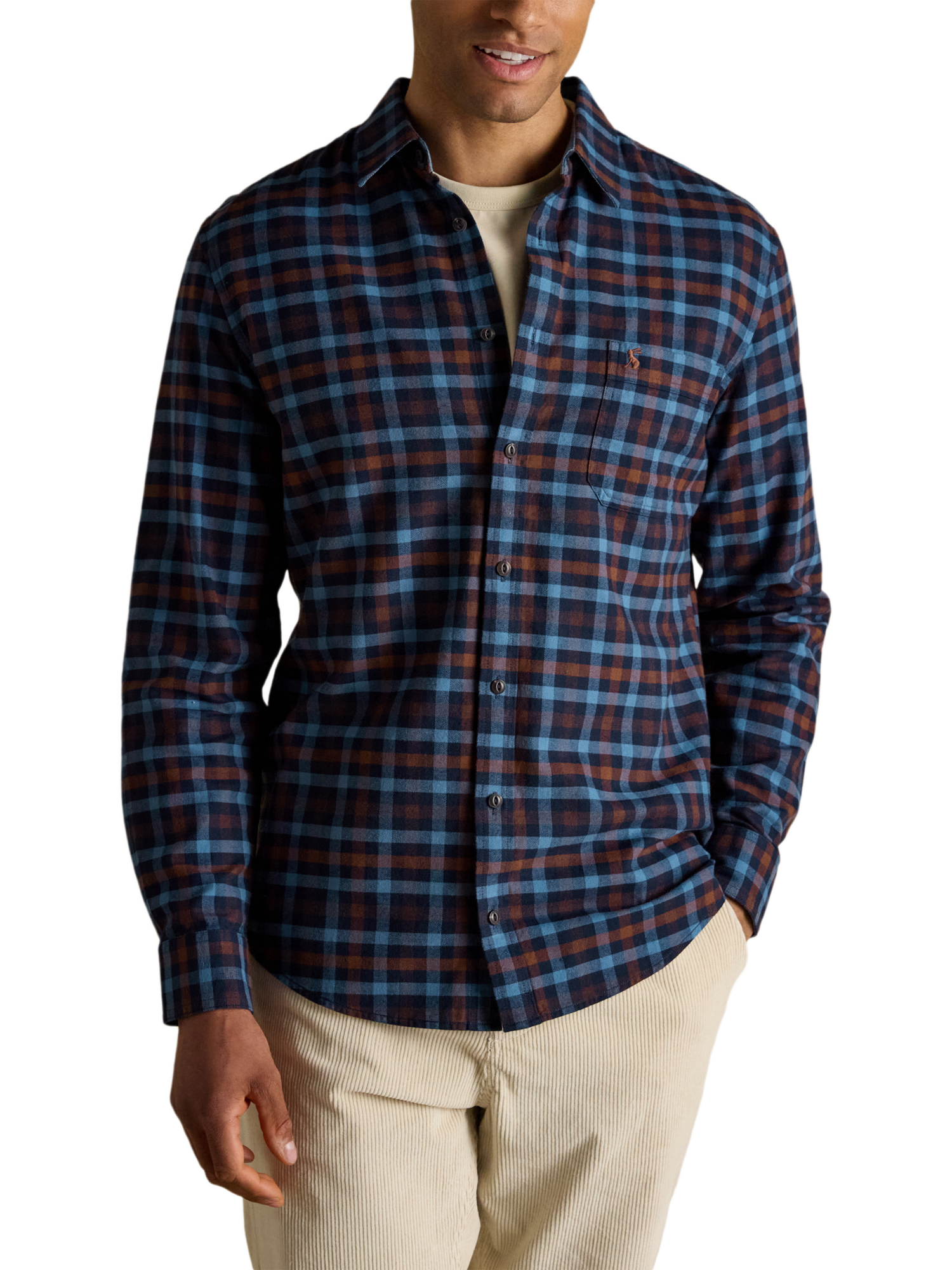 Product image 1 of 7, which shows Joules Flannel Shirt, Brown Mix, S