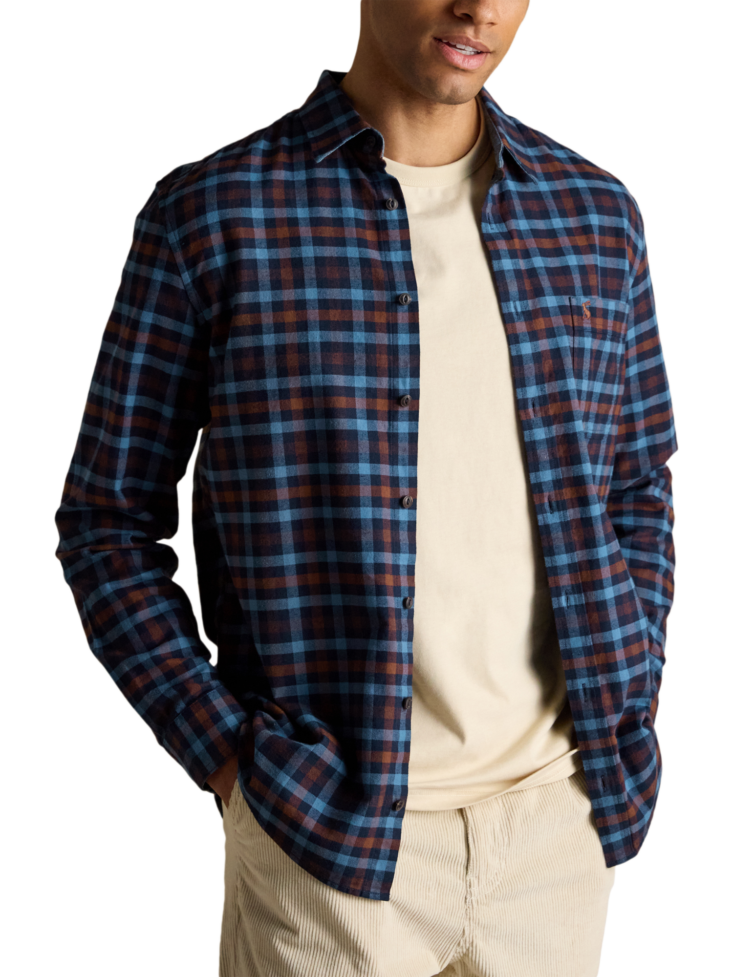Product image 5 of 7, which shows Joules Flannel Shirt, Brown Mix, S