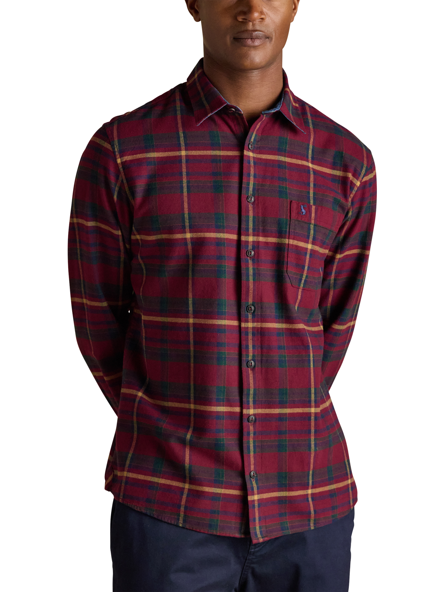 Product image 1 of 10, which shows Joules Flannel Shirt, Burgandy, S