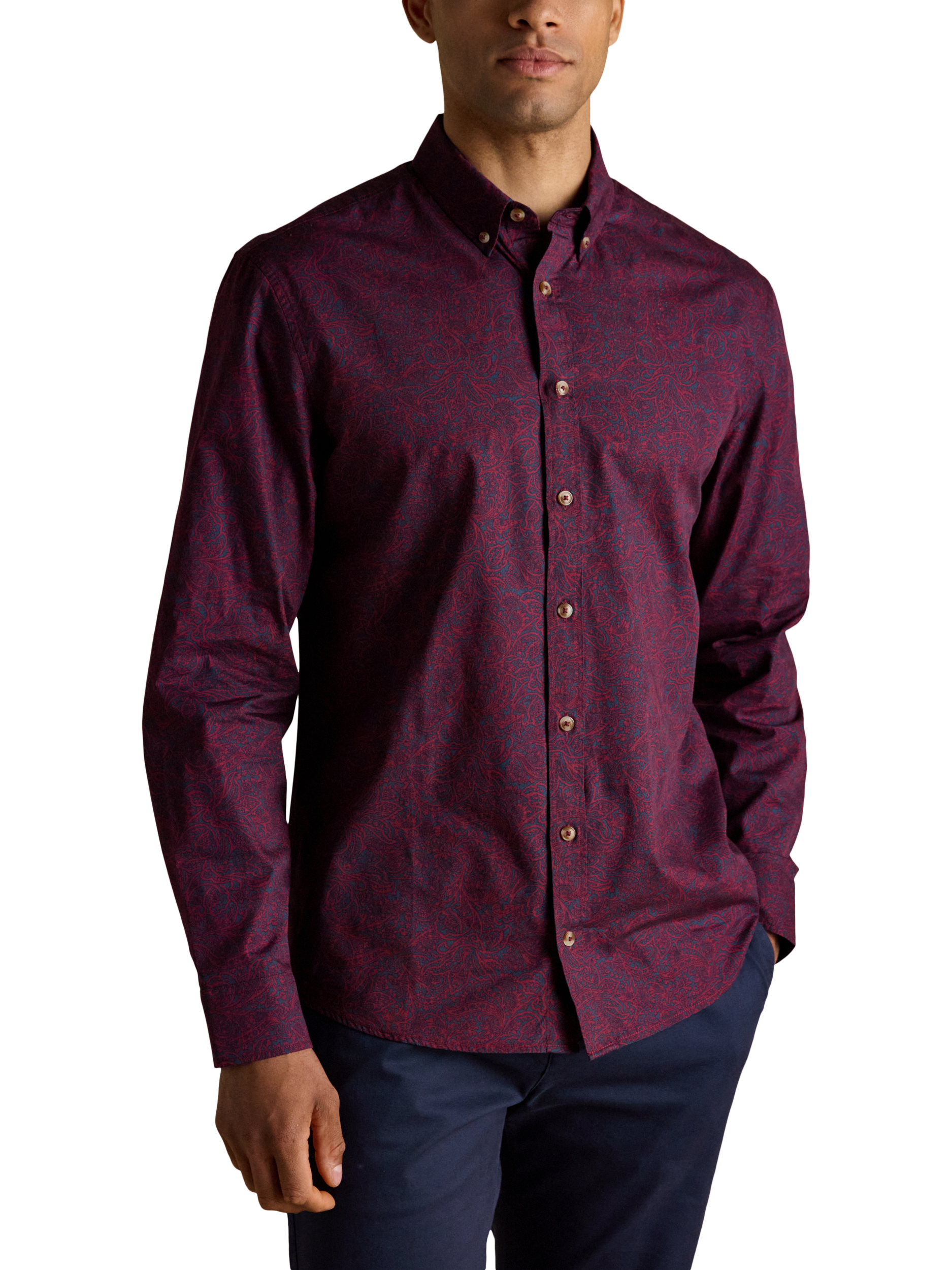 Product image 1 of 10, which shows Joules Printed Shirt, Burgandy, S