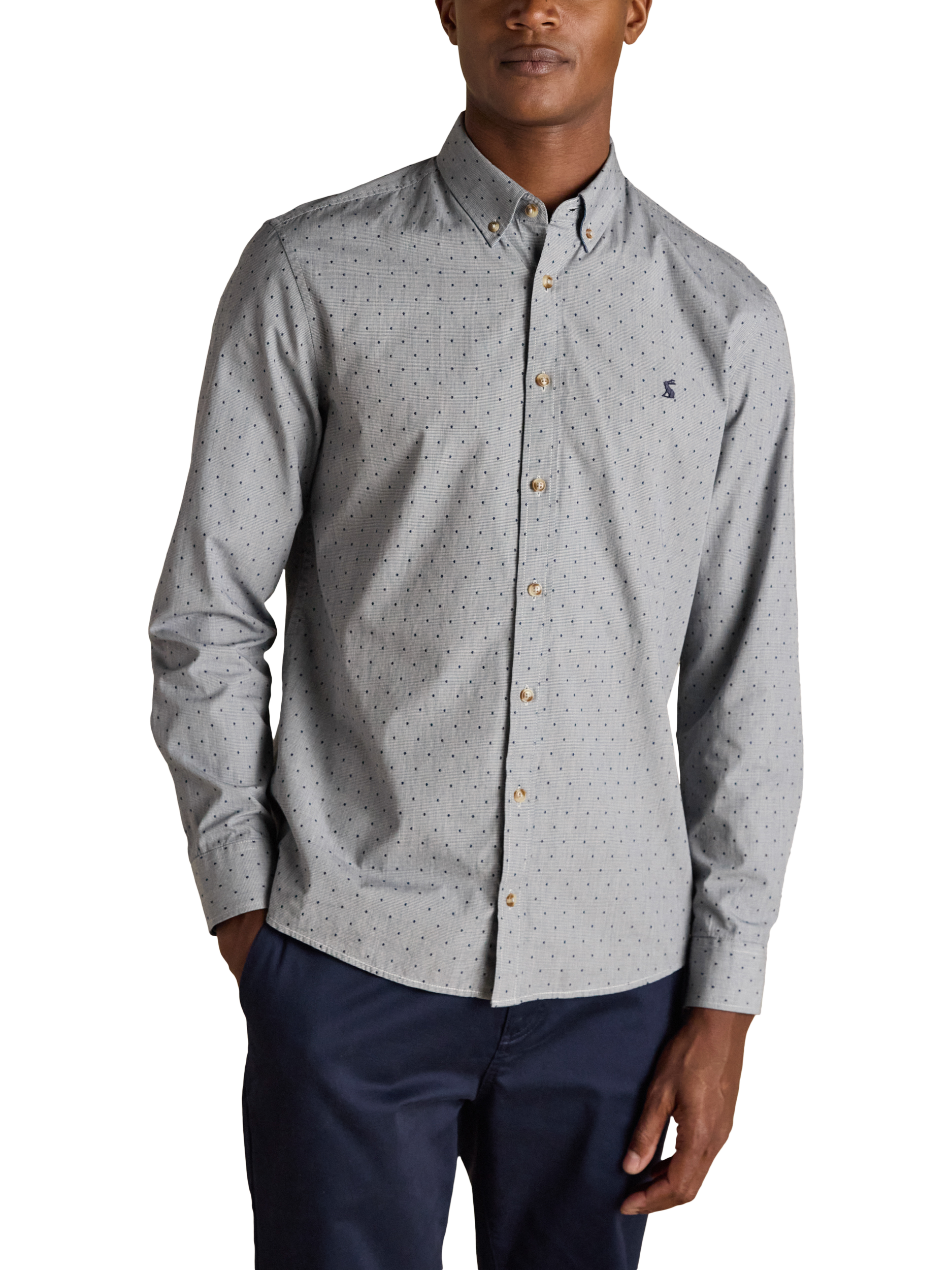 Product image 1 of 10, which shows Joules Textured Dobby Shirt, Blue, S