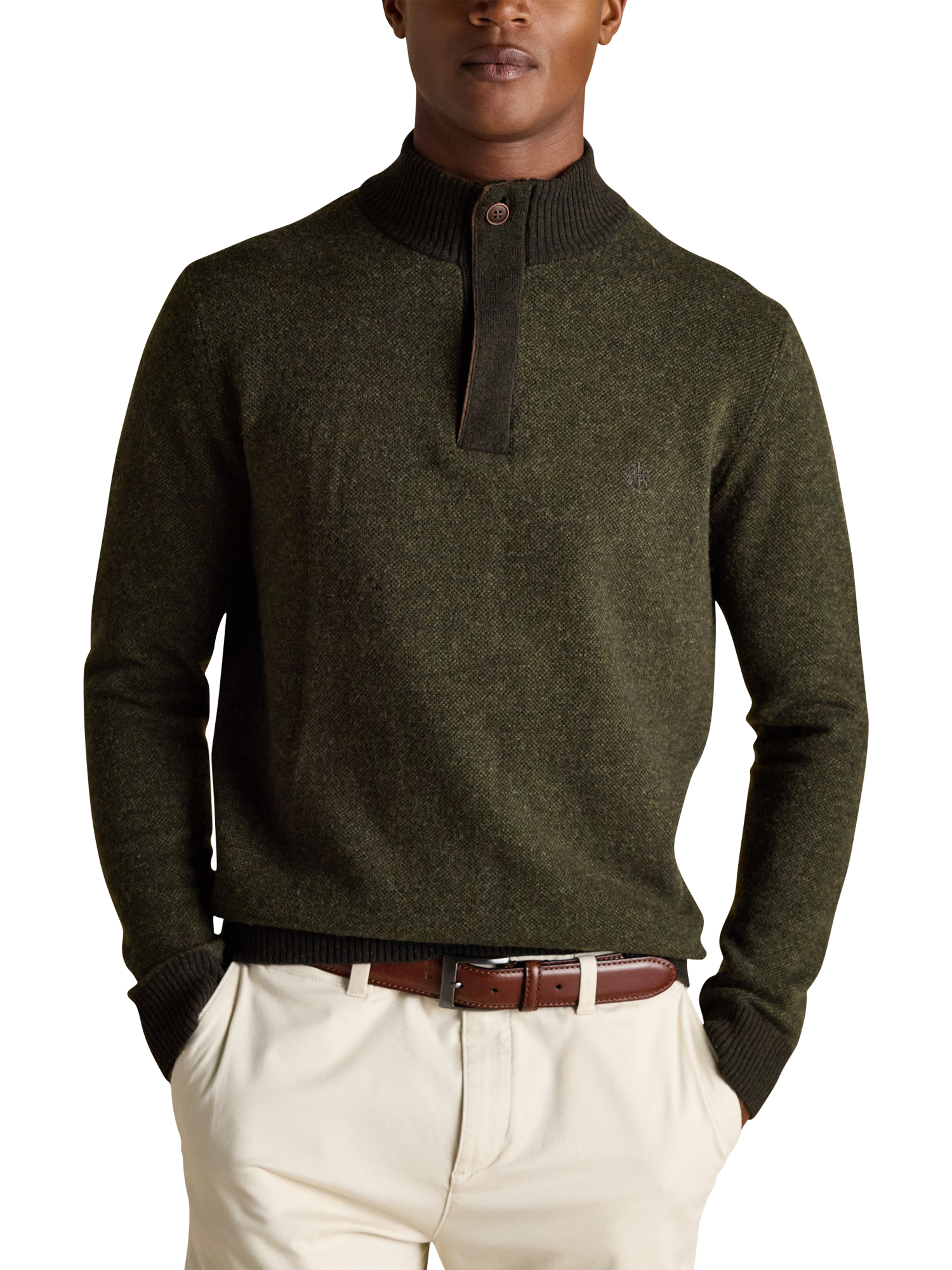 Product image 1 of 4, which shows Joules Wool Blend Quarter-Zip Jumper, Dark Green, S Reg