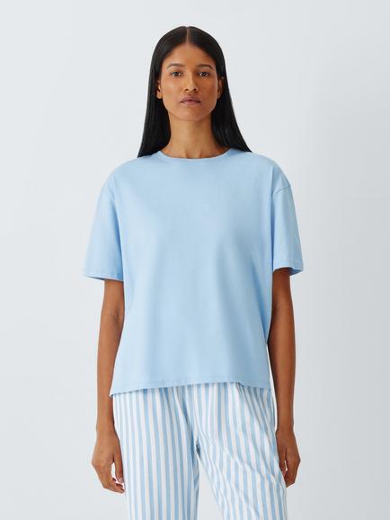 John Lewis Stripe Pure Cotton Wide Leg Long Pyjama Set, Blue/Ivory, Blue/Ivory