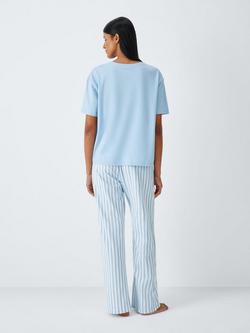 John Lewis Stripe Pure Cotton Wide Leg Long Pyjama Set, Blue/Ivory - view 2, Blue/Ivory