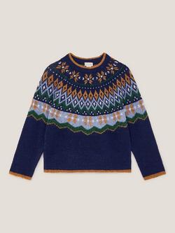 Monsoon Kids' Wool Blend Fair Isle Jumper, Navy, Navy