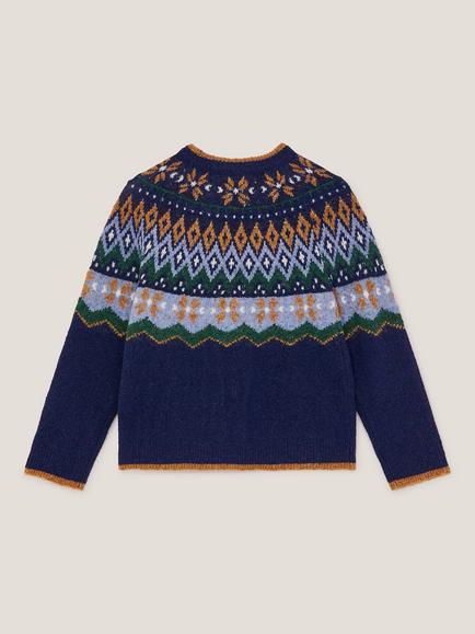 Monsoon Kids' Wool Blend Fair Isle Jumper, Navy - view 2, Navy