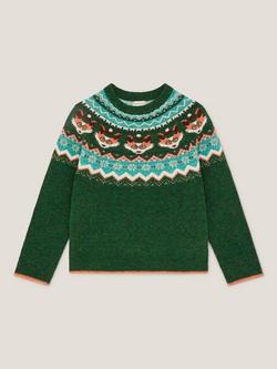 Monsoon Kids' Fox Fair Isle Jumper, Green, Green