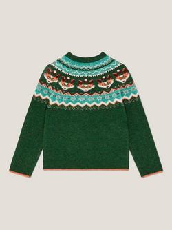 Monsoon Kids' Fox Fair Isle Jumper, Green - view 2, Green