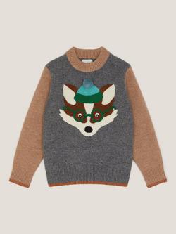 Monsoon Kids' Fox Knit Jumper, Grey, Grey
