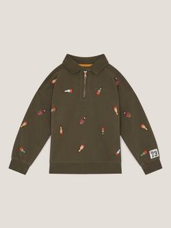 Monsoon Kids' Spaceship Embroidered Polo Sweatshirt, Khaki, Khaki