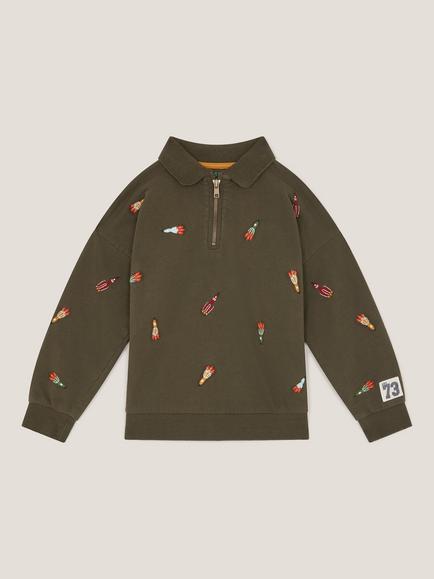 Monsoon Kids' Spaceship Embroidered Polo Sweatshirt, Khaki, Khaki