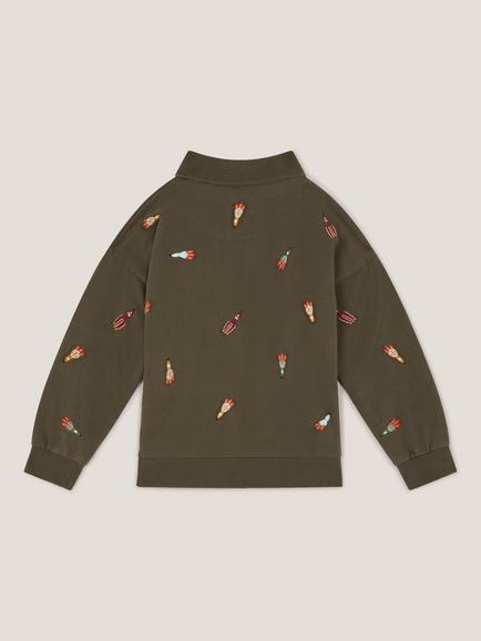 Monsoon Kids' Spaceship Embroidered Polo Sweatshirt, Khaki - view 2, Khaki