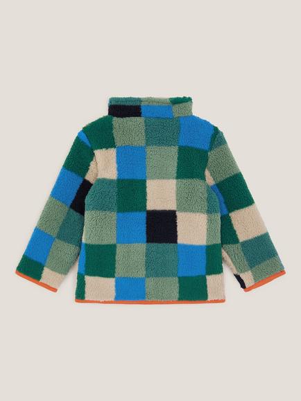 Monsoon Kids' Fleece Checked Bomber Jacket, Multi - view 2, Multi