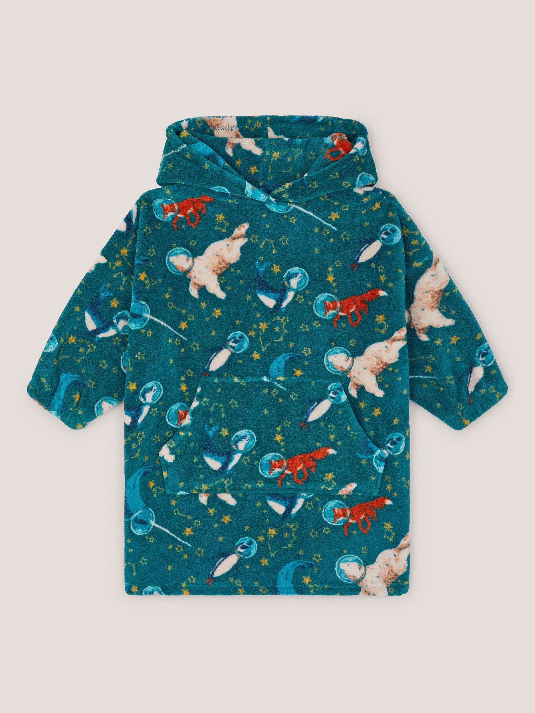 Product image 1 of 3, which shows Monsoon Kids' Space Pyjama Hoodie, Green, 2-3 years