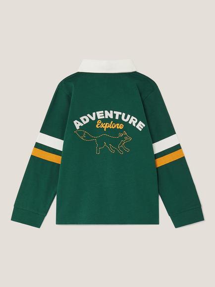 Monsoon Kids' Cotton Adventure Polo Shirt, Green - view 2, Green