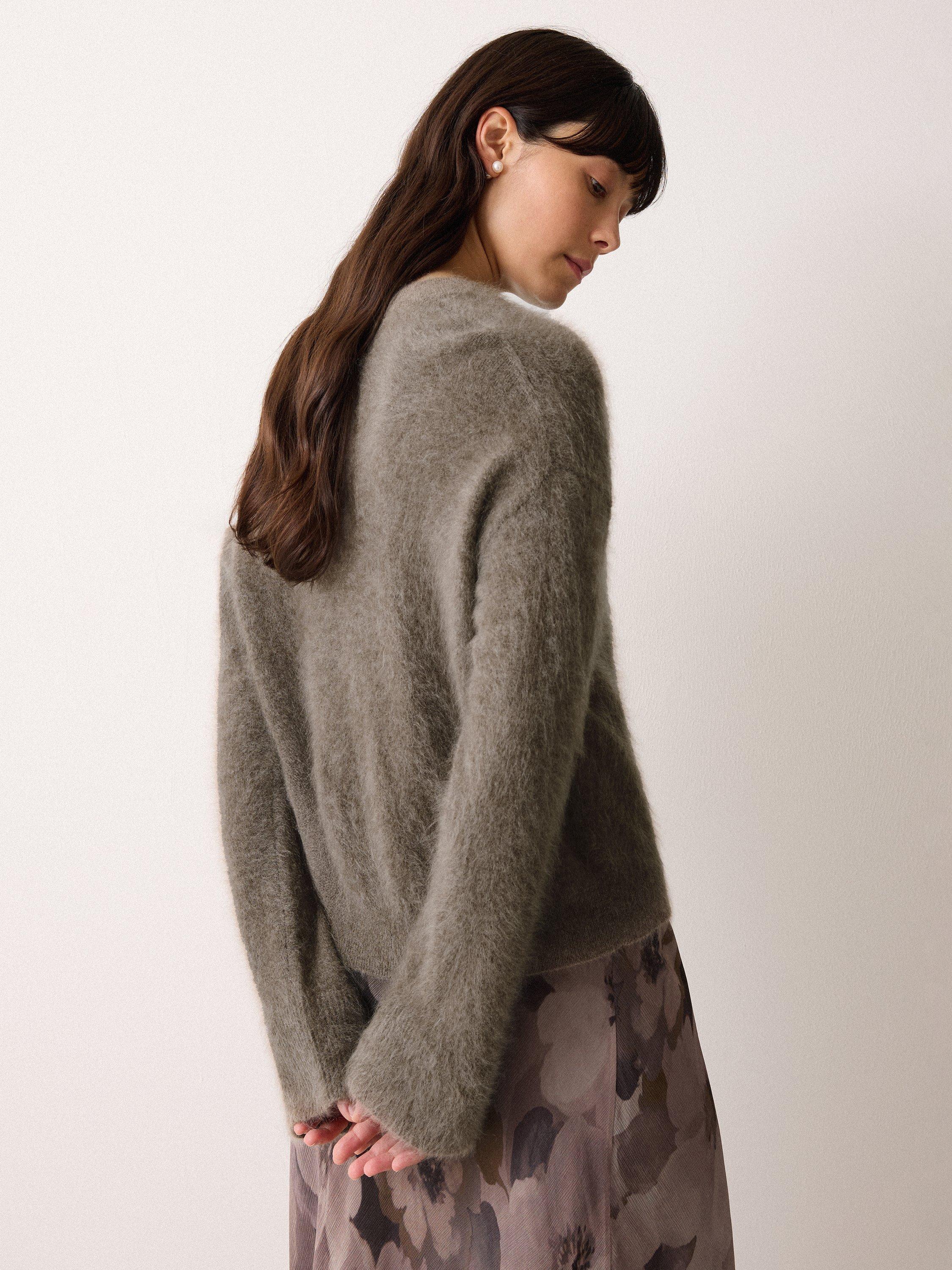 Product image 2 of 7, which shows Jigsaw Halo Cashmere V-Neck Jumper, Brown, M