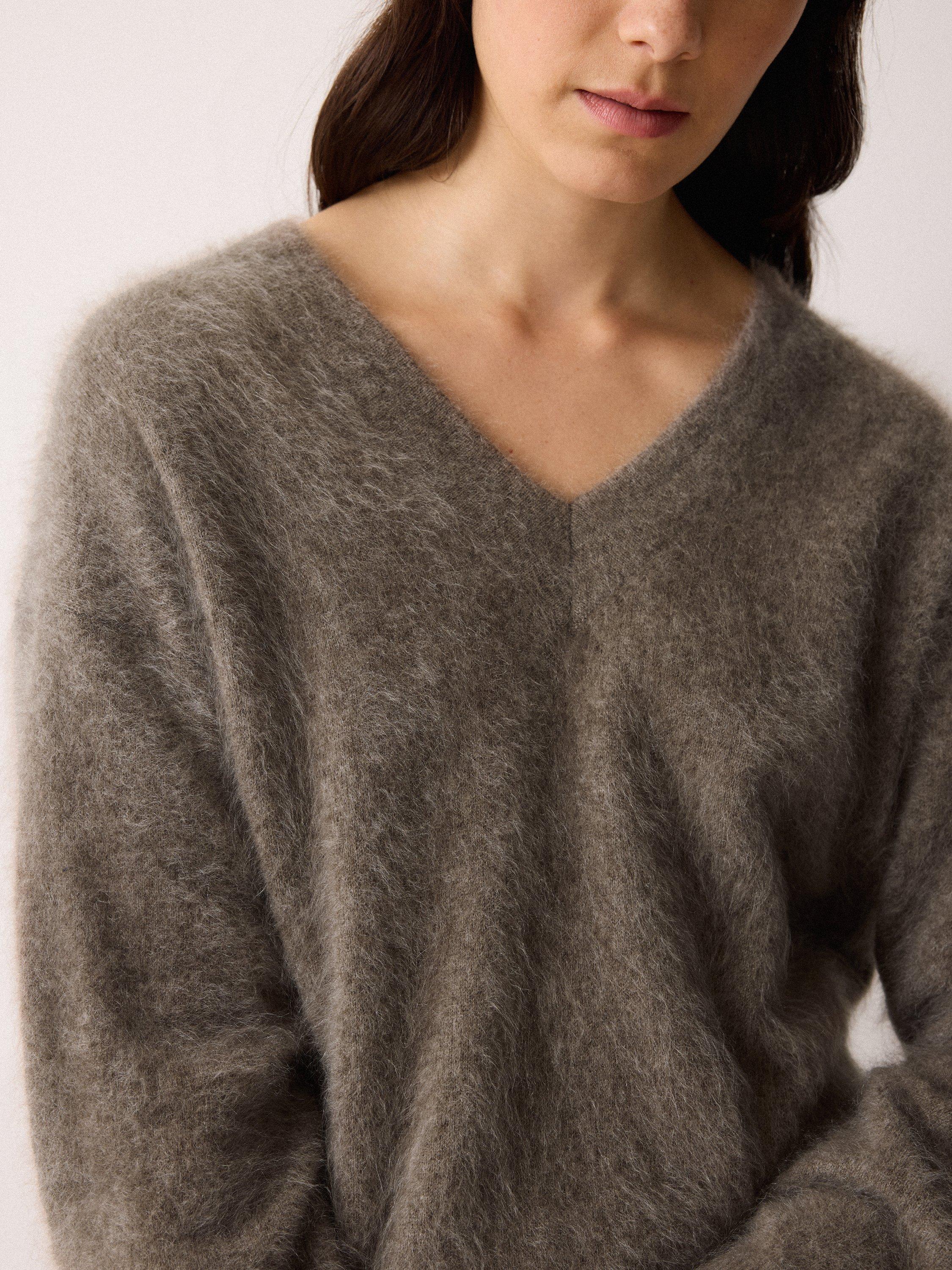 Product image 3 of 7, which shows Jigsaw Halo Cashmere V-Neck Jumper, Brown, M