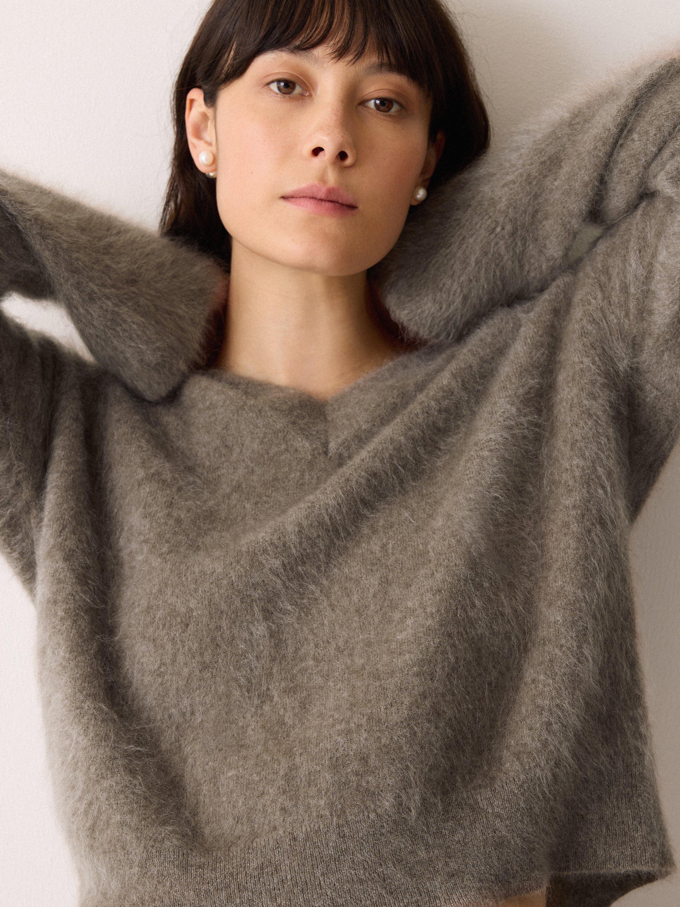 Product image 4 of 7, which shows Jigsaw Halo Cashmere V-Neck Jumper, Brown, M