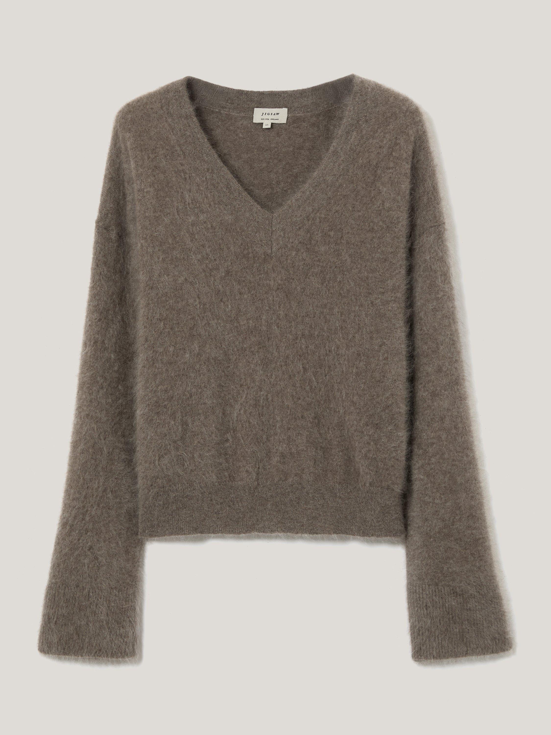 Product image 5 of 7, which shows Jigsaw Halo Cashmere V-Neck Jumper, Brown, M