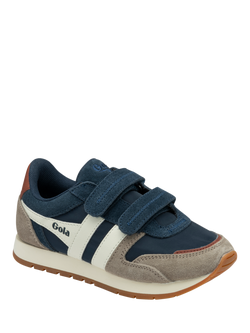 Goal Kids' Austin Strap Low Cut Trainers, Navy/Rhino/Off White - view 2, Navy/Rhino/Off White