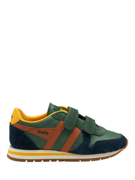 Gola Kids' Daytona Pure Strap Low Cut Trainers, Evergreen/Navy/Moody, Evergreen/Navy/Moody