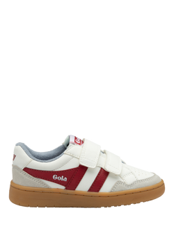 Gola Kids' Eagle Strap Low Cut Trainers, White/Deep Red