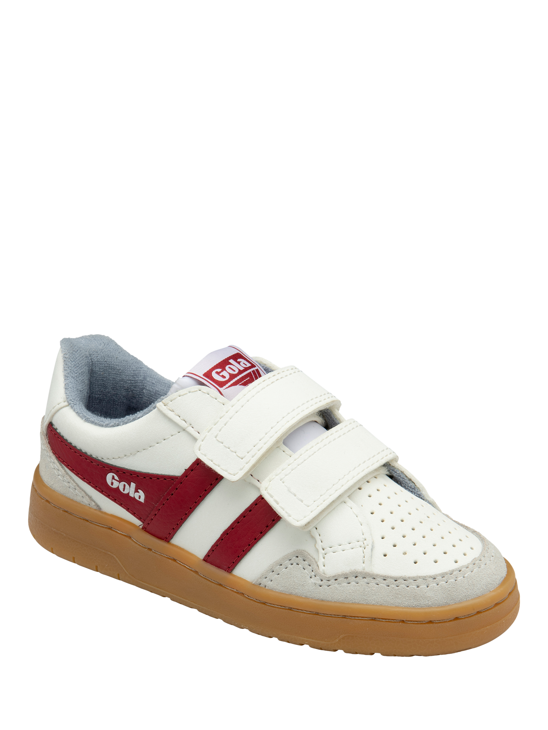 Product image 2 of 5, which shows Gola Kids' Eagle Strap Low Cut Trainers, White/Deep Red, 8 Jnr