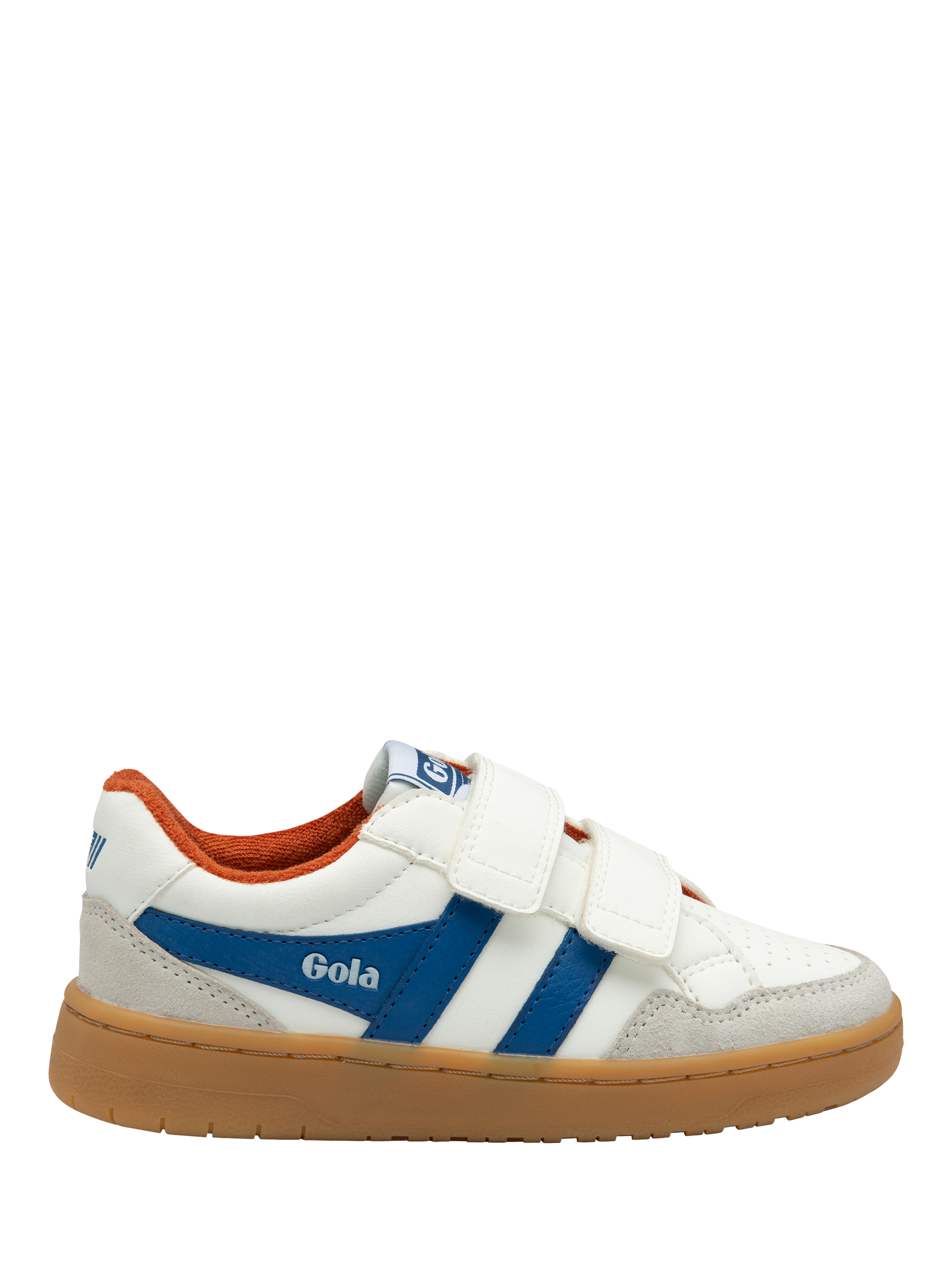 Product image 1 of 5, which shows Gola Kids' Eagle Strap Low Cut Trainers, White/Marine Blue/Mo, 1