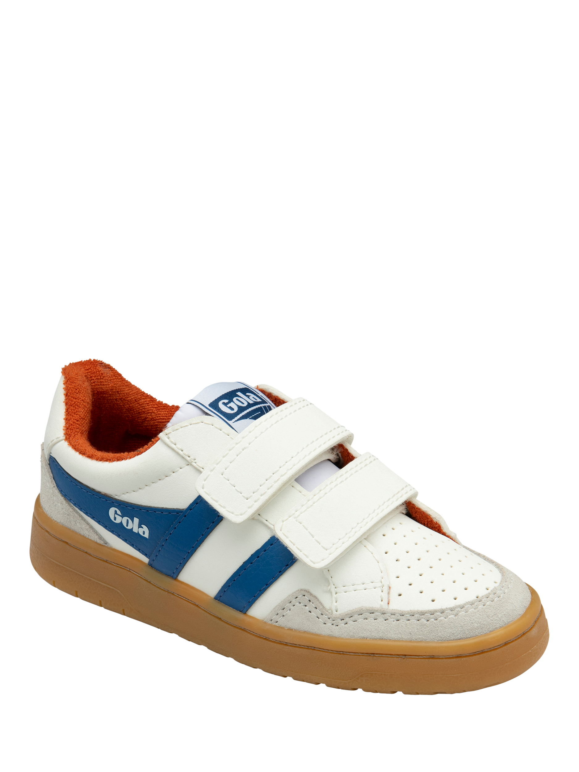 Product image 2 of 5, which shows Gola Kids' Eagle Strap Low Cut Trainers, White/Marine Blue/Mo, 1