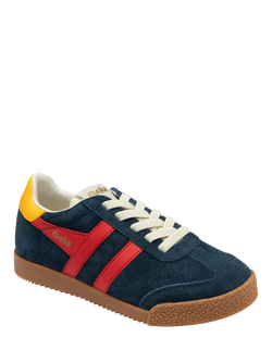 Gola Kids' Elan Low Lace Up Trainers, Navy/Red/Sun - view 2, Navy/Red/Sun