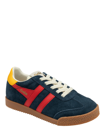 Gola Kids' Elan Low Lace Up Trainers, Navy/Red/Sun - view 2, Navy/Red/Sun