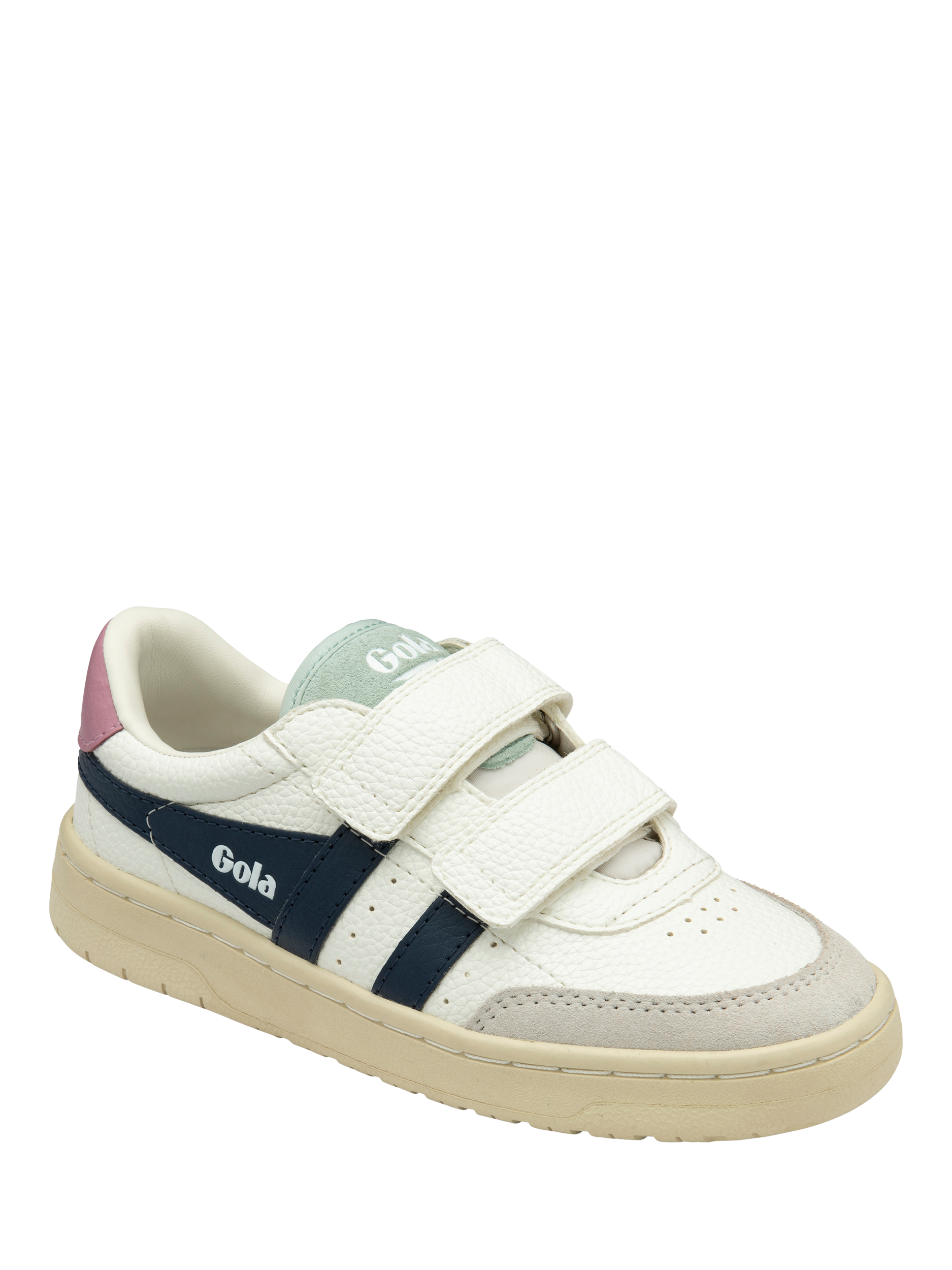 Product image 2 of 5, which shows Gola Kids' Falcon Strap Low Cut Trainers, White/Navy/Candy, 8 Jnr