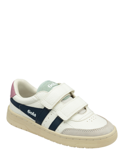 Gola Kids' Falcon Strap Low Cut Trainers, White/Navy/Candy - view 2, White/Navy/Candy