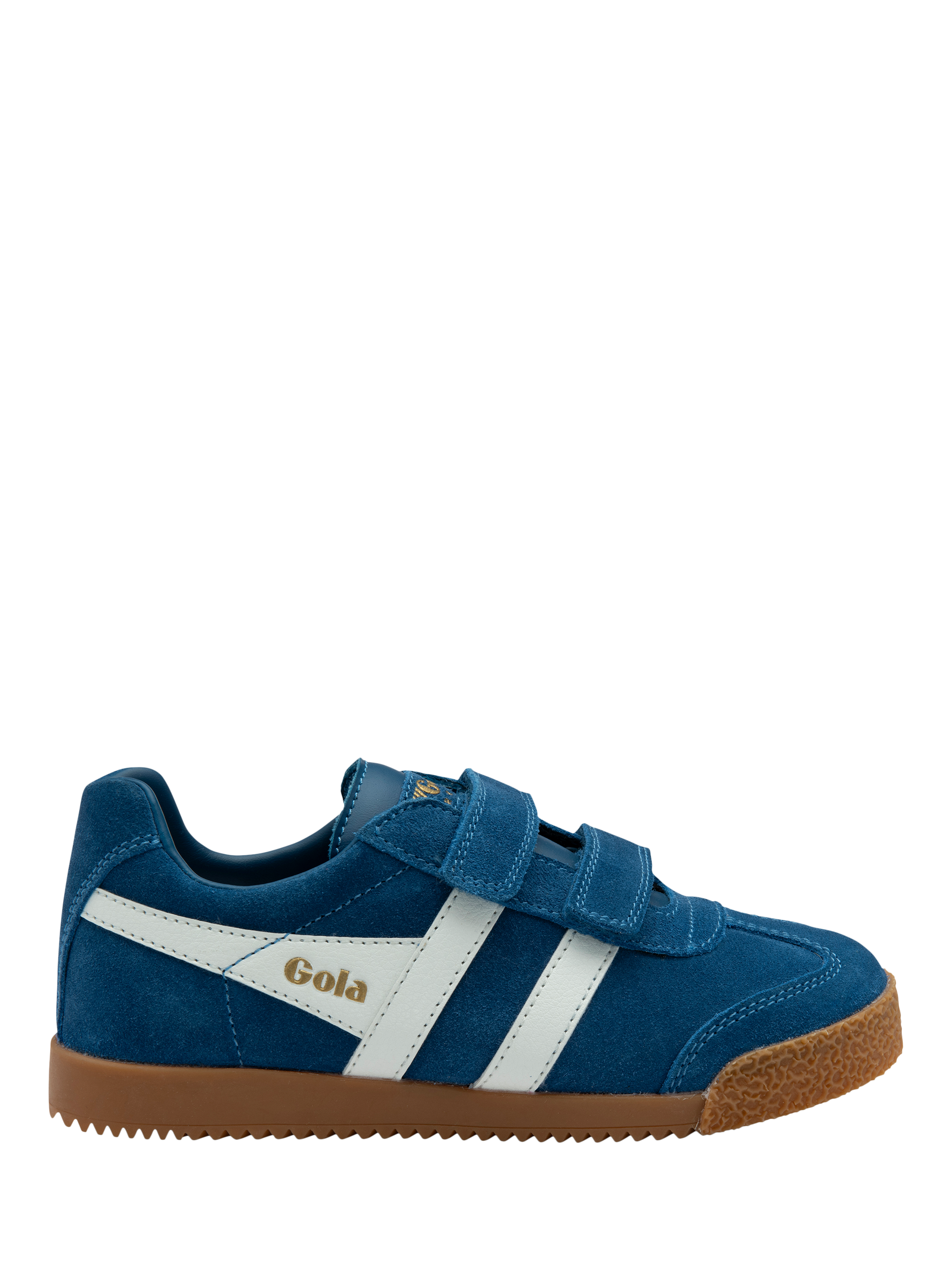 Product image 1 of 5, which shows Gola Kids' Harrier Strap Trainers, Marine Blue/White, 8 Jnr