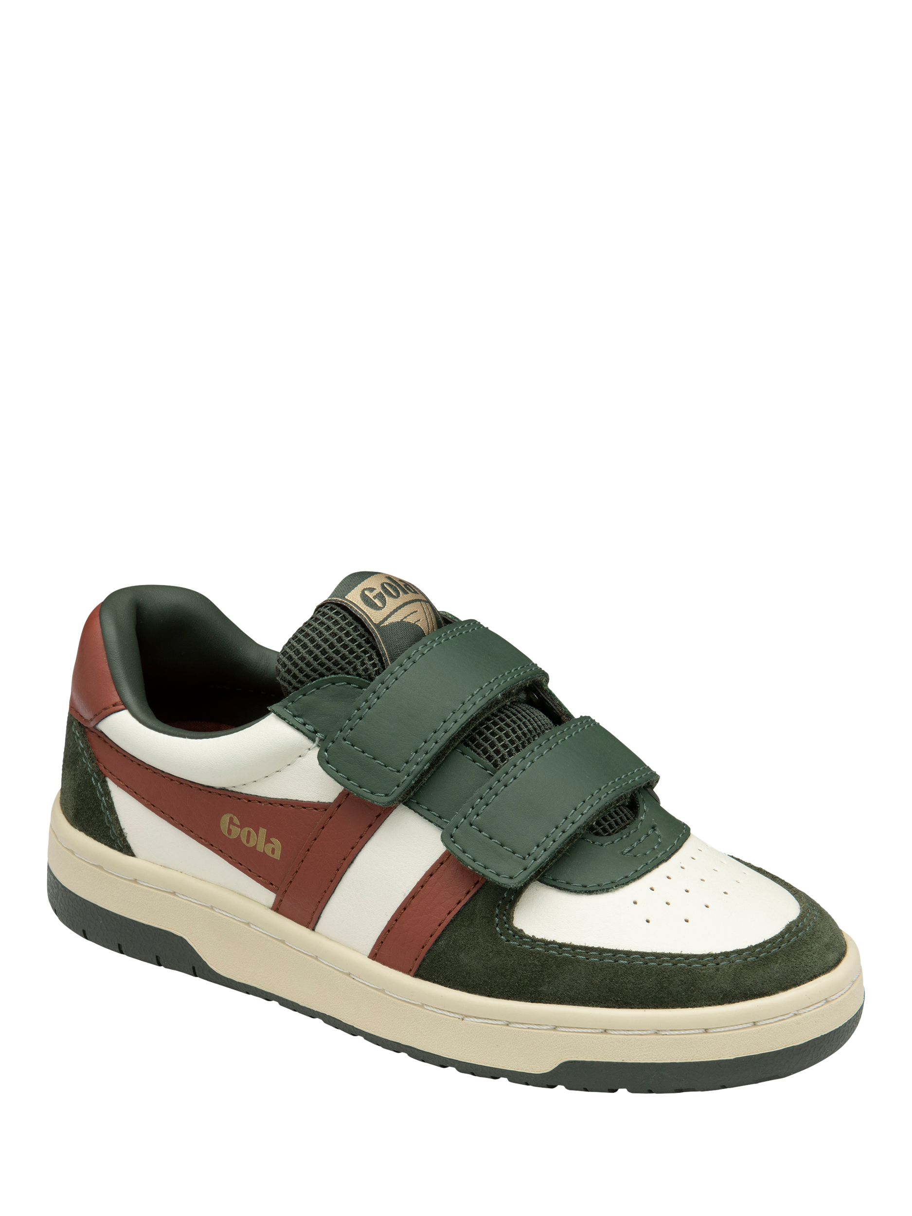 Product image 2 of 5, which shows Gola Kids' Classic Hawk Strap Trainers, White/Khaki/Rust, 8 Jnr