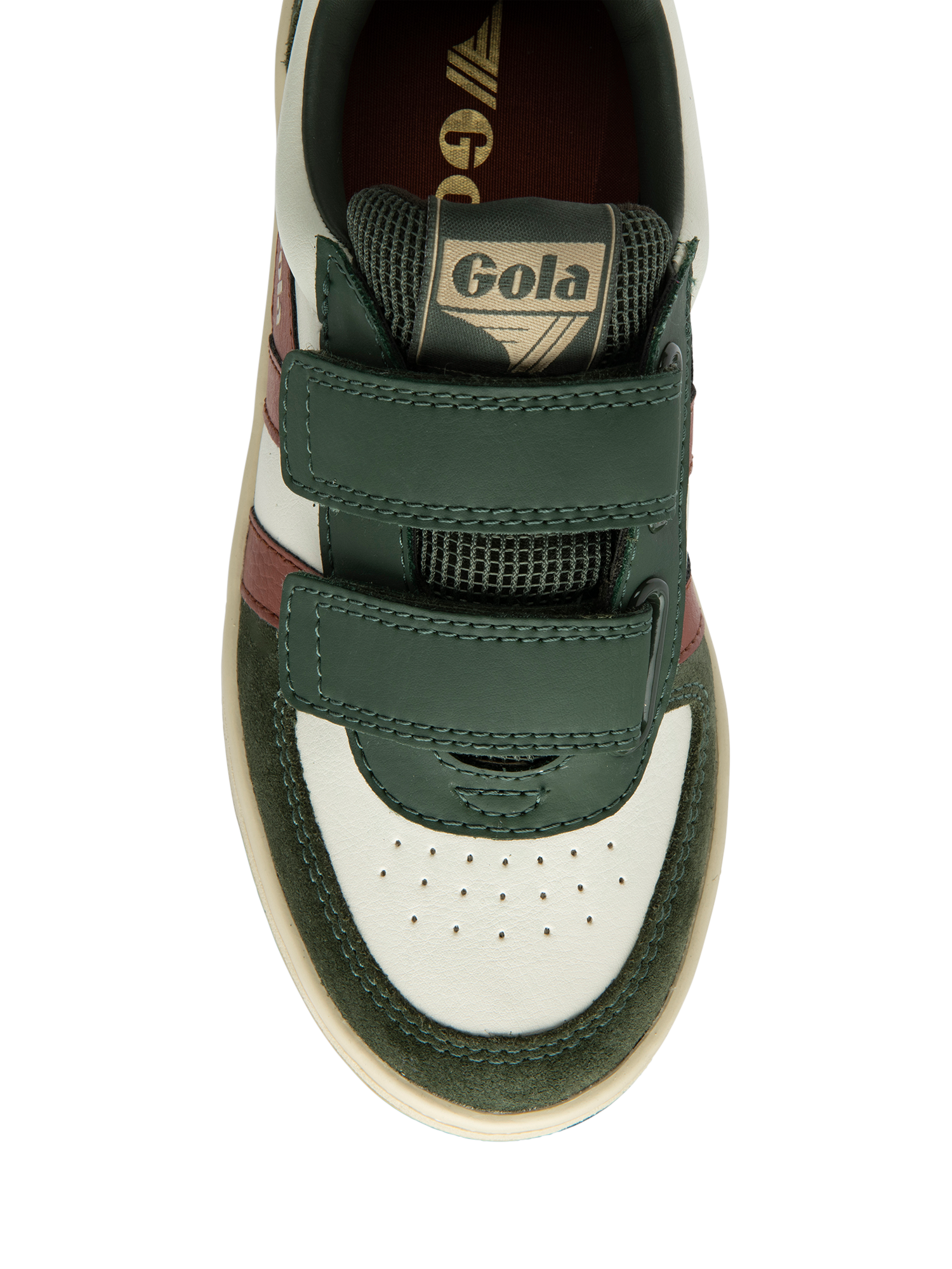 Product image 5 of 5, which shows Gola Kids' Classic Hawk Strap Trainers, White/Khaki/Rust, 8 Jnr