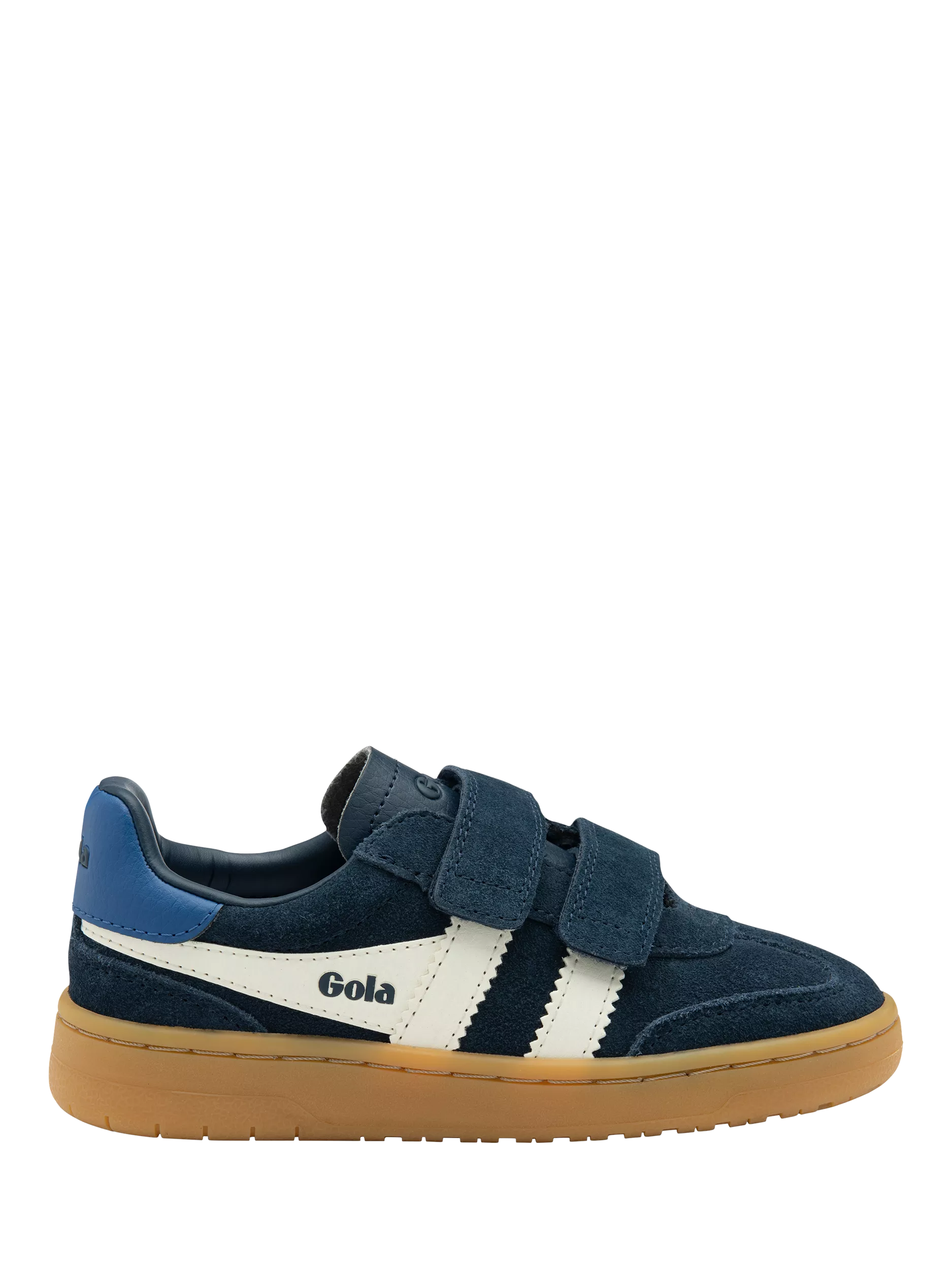 Gola Kids' Suede Viper Strap Low Cut Trainers, Navy/Off White/Sapph