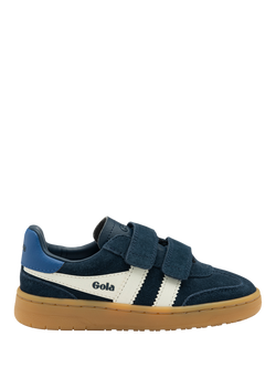 Gola Kids' Suede Viper Strap Low Cut Trainers, Navy/Off White/Sapphire
