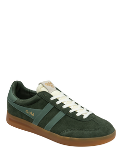 Gola Cyclone Suede Lace-Up Trainers, Dark Khaki/Sage/Gum - view 2, Dark Khaki/Sage/Gum
