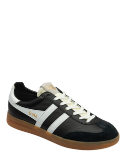 Gola Cyclone Leather Trainers, Black/White/Gum - view 2, Black/White/Gum