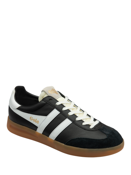 Gola Cyclone Leather Trainers, Black/White/Gum - view 2, Black/White/Gum