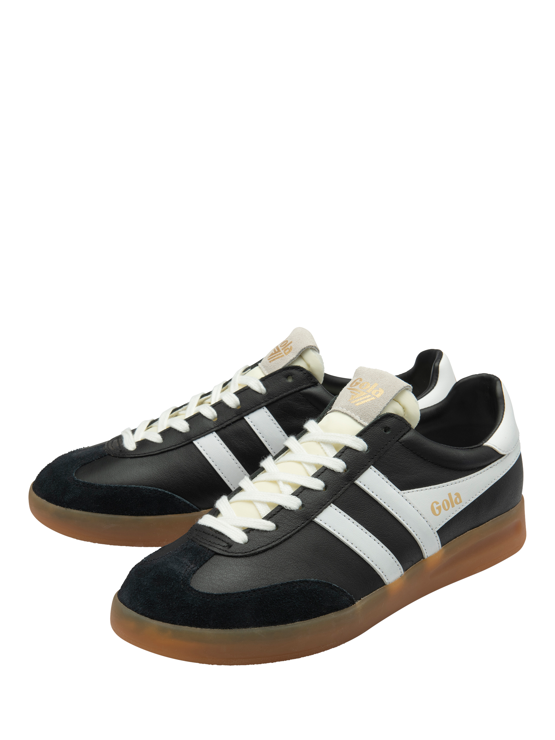 Product image 3 of 5, which shows Gola Cyclone Leather Trainers, Black/White/Gum, 6