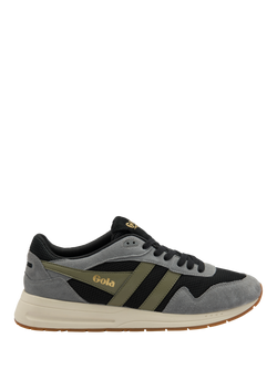 Gola Delta Suede Trim Lace-Up Trainers, Black/Ash/Khaki