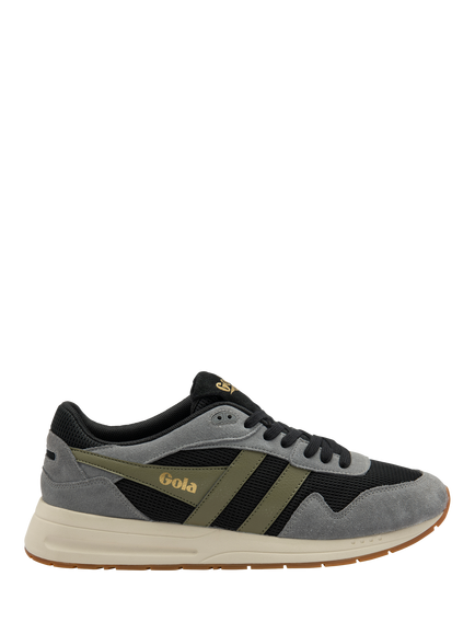 Gola Delta Suede Trim Lace-Up Trainers, Black/Ash/Khaki