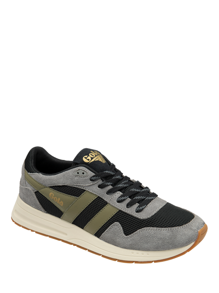 Gola Delta Suede Trim Lace-Up Trainers - view 2, Black/Ash/Khaki