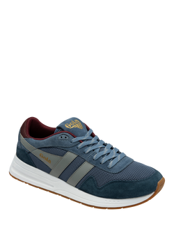 Gola Delta Suede Trim Lace-Up Trainers - view 2, Moonlight/Navy/Cement