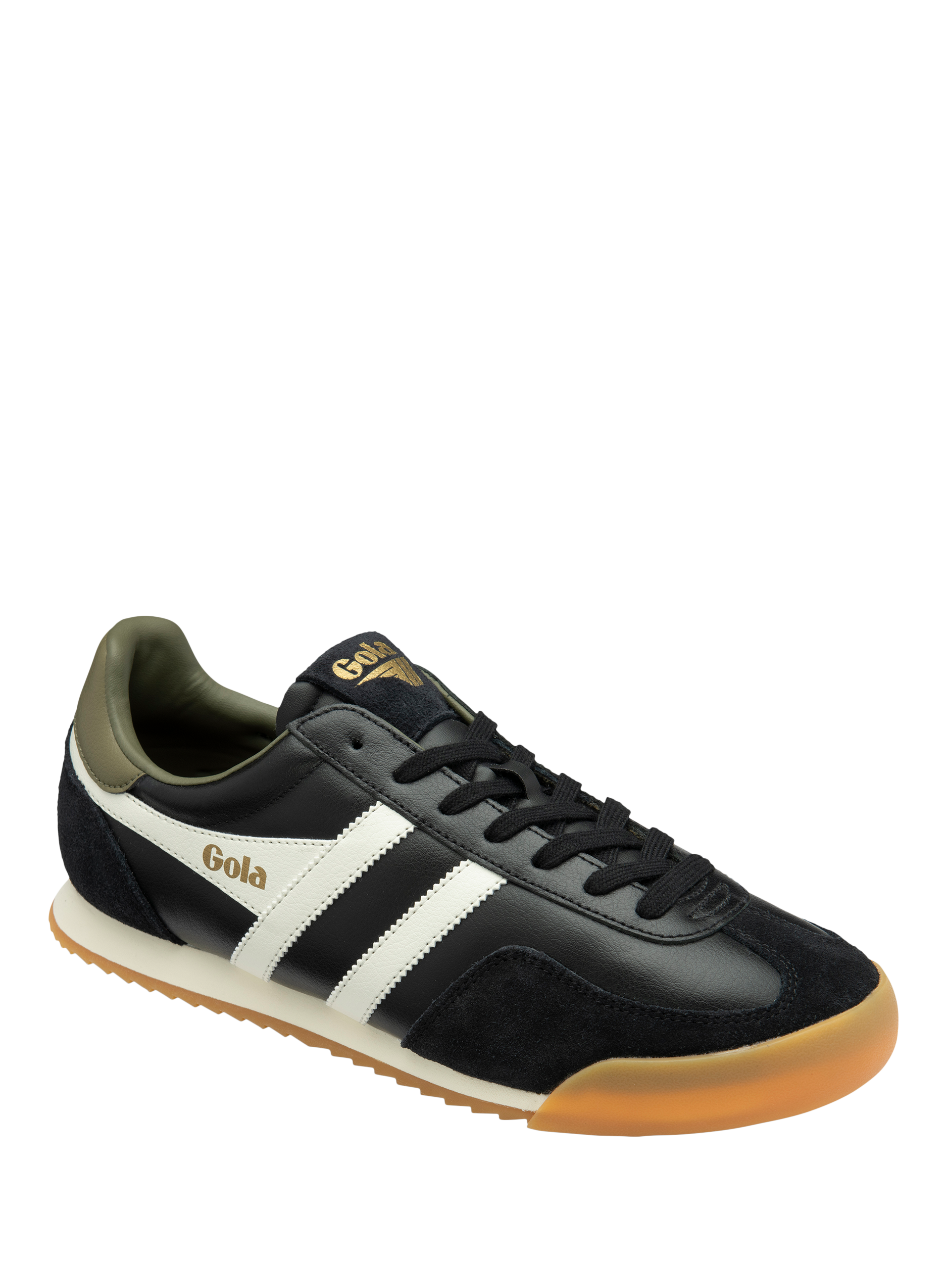 Product image 2 of 5, which shows Gola Europa Lace Up Leather Trainers, Black/Off White/Khak, 6